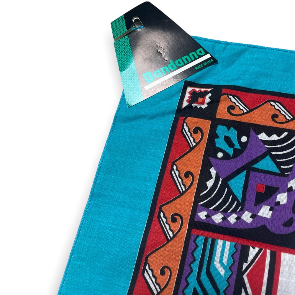 NWT Deadstock Vintage Wamcraft Colorful Native American Style Bandana Made USA - Picture 3 of 7